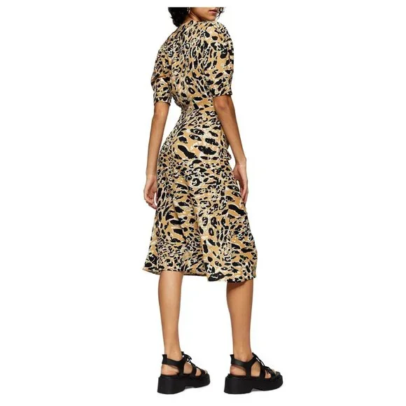 Topshop Leopard Print Mock Wrap Midi Dress Sz 4 - Picture 5 of 7